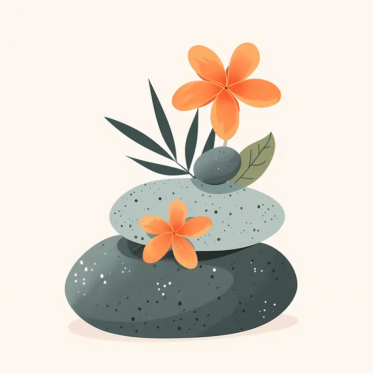 Zen Stones with Flowers and Leaves