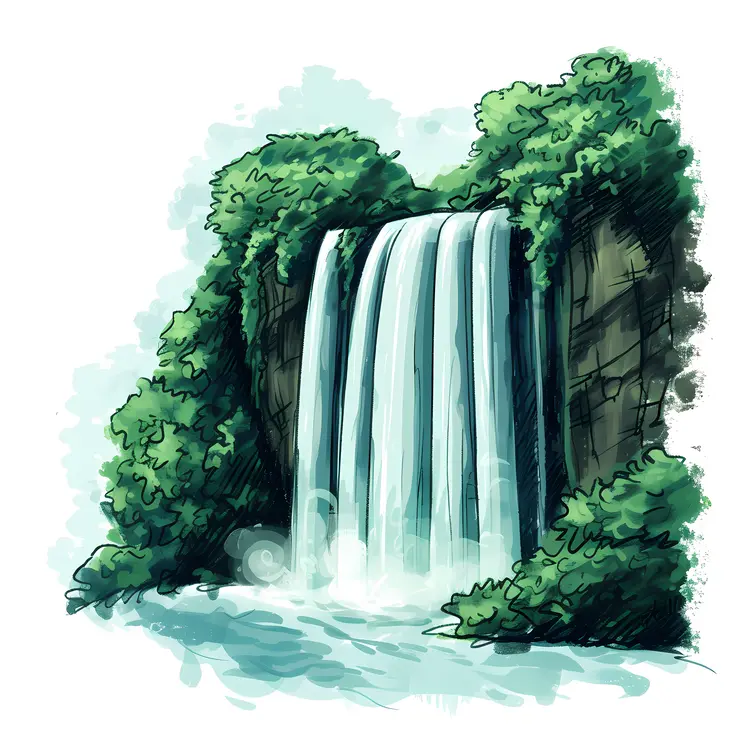 Waterfall with Dense Foliage