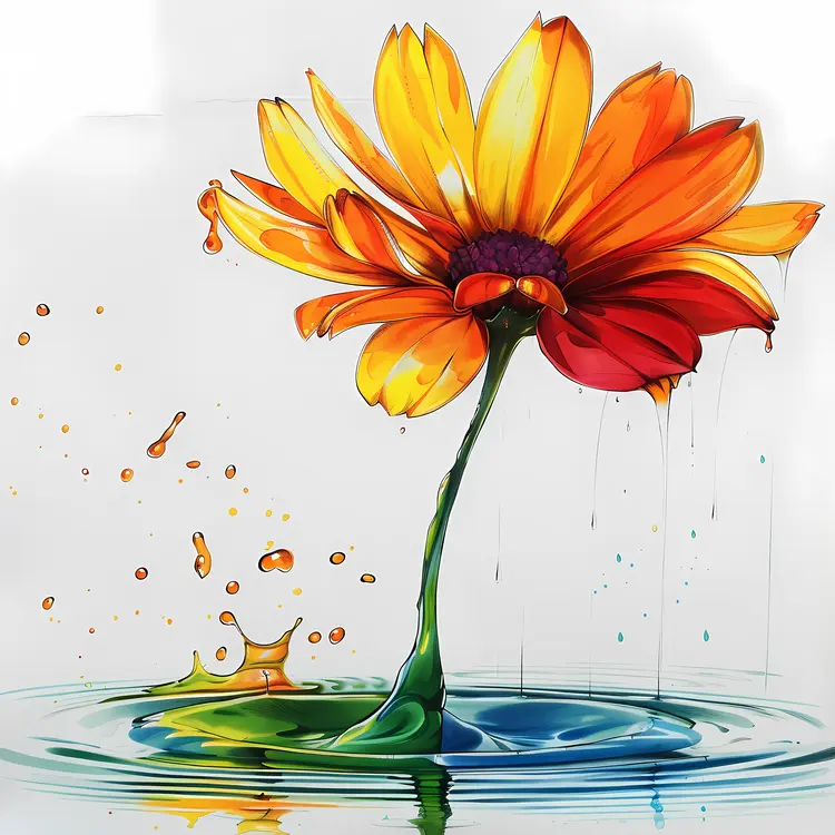 Colorful Watercolor Flower in Water