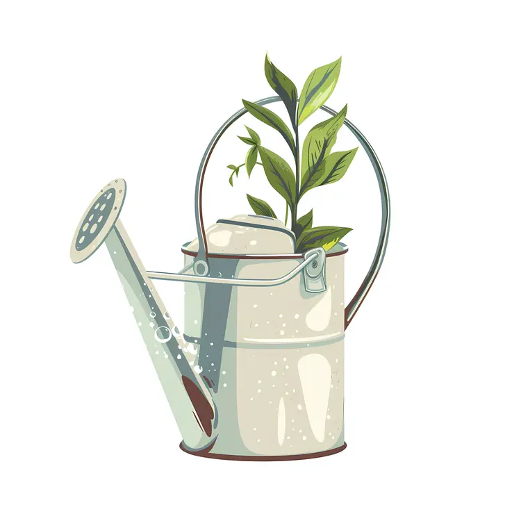 Simple Watering Can with Green Plant