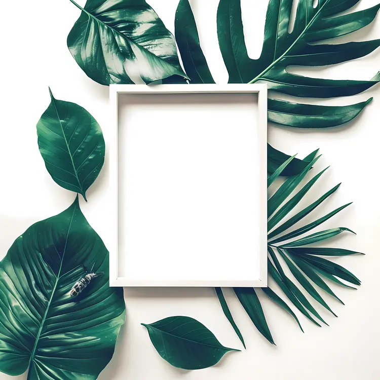 White Photo Frame with Tropical Green Leaves