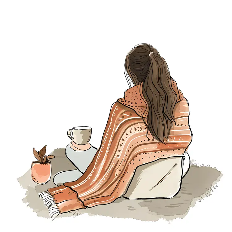 Cozy Woman with Hot Drink and Blanket