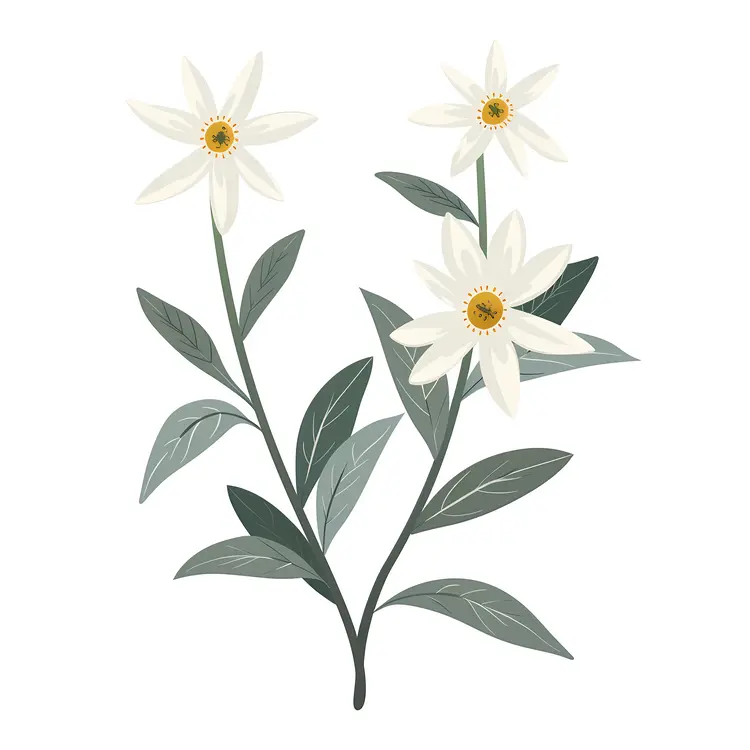 Simple White Flowers with Green Leaves