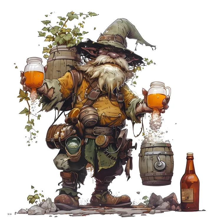 Dwarf Holding Beer Mugs with Barrels