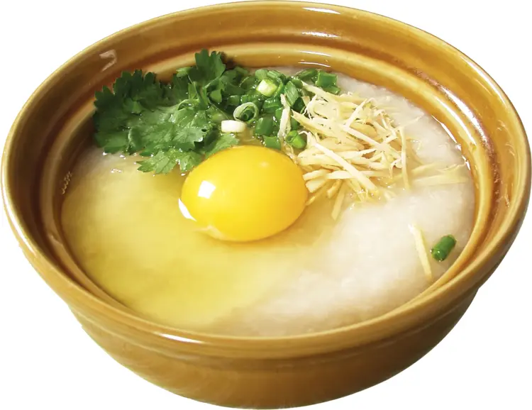 Egg Congee in a Brown Bowl