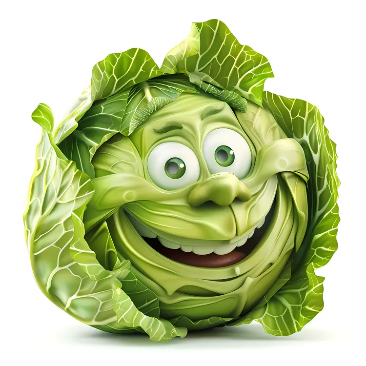 Smiling Cabbage with Green Leaves