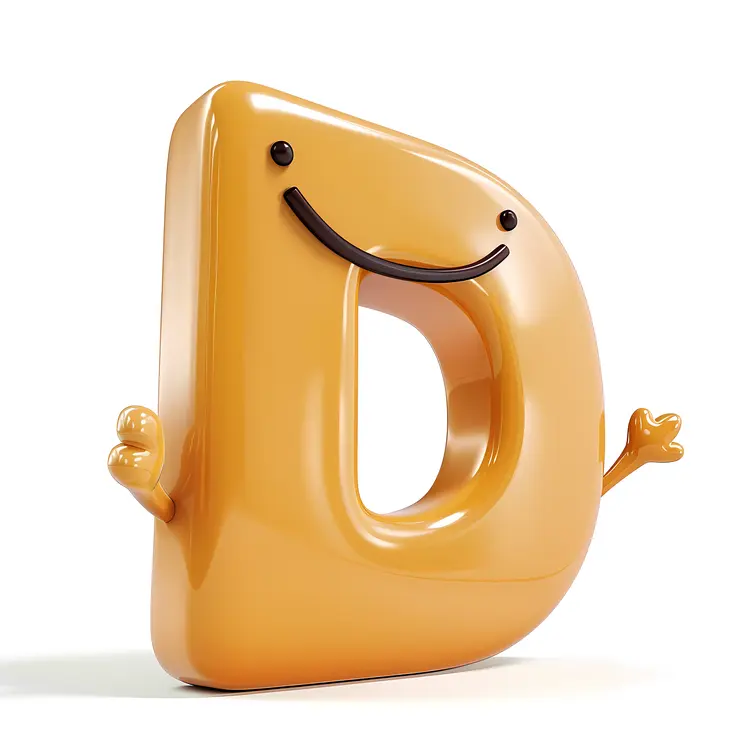 Orange D Alphabet Character with a Smile