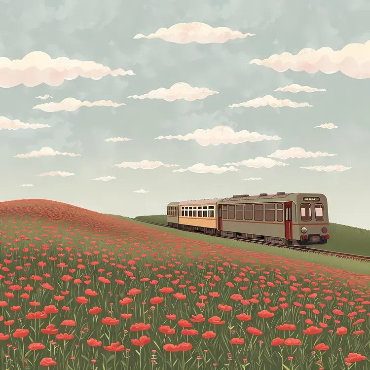 Train Passing Through a Flower Field
