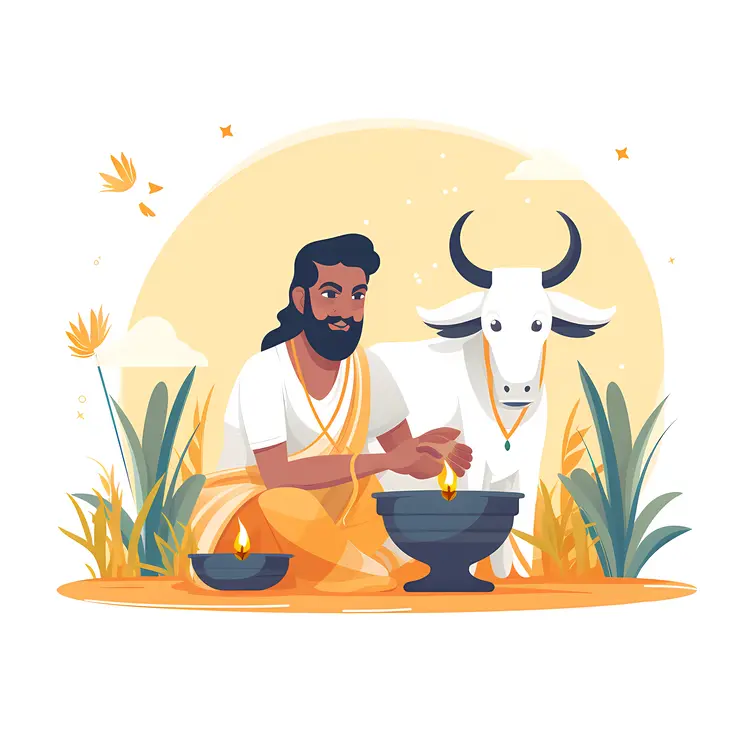 Man and Cow with Fire Ritual