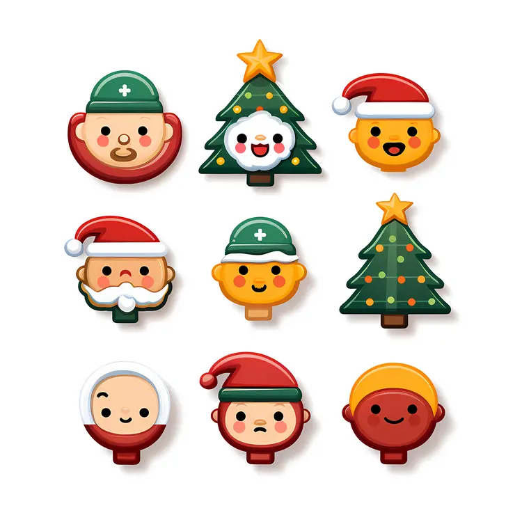 Christmas Icons with Santa and Tree
