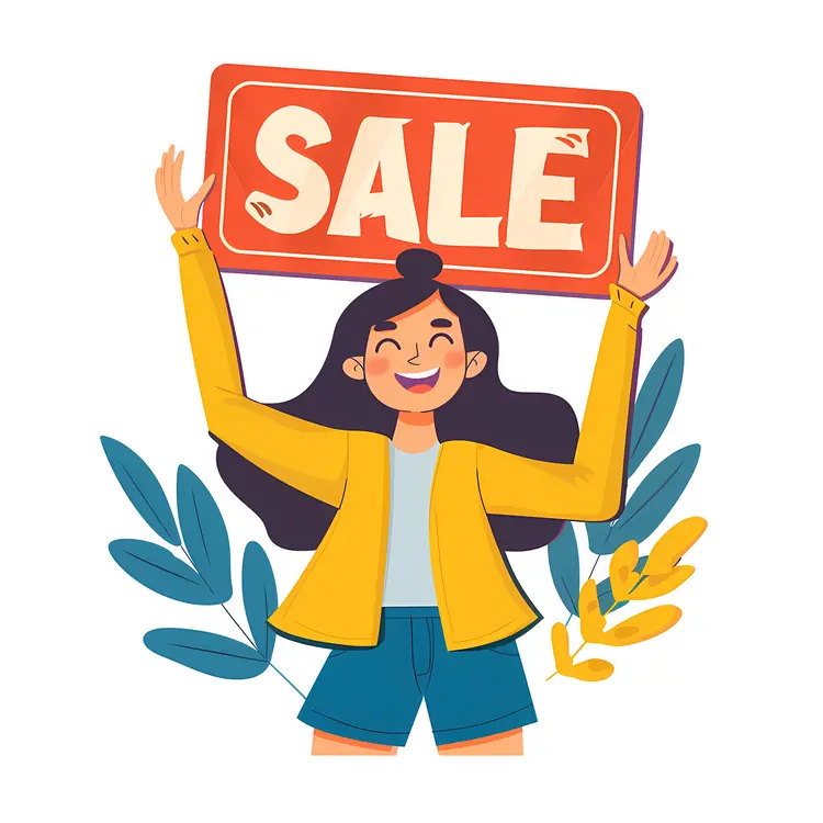 Girl Holding Sale Sign with Plants
