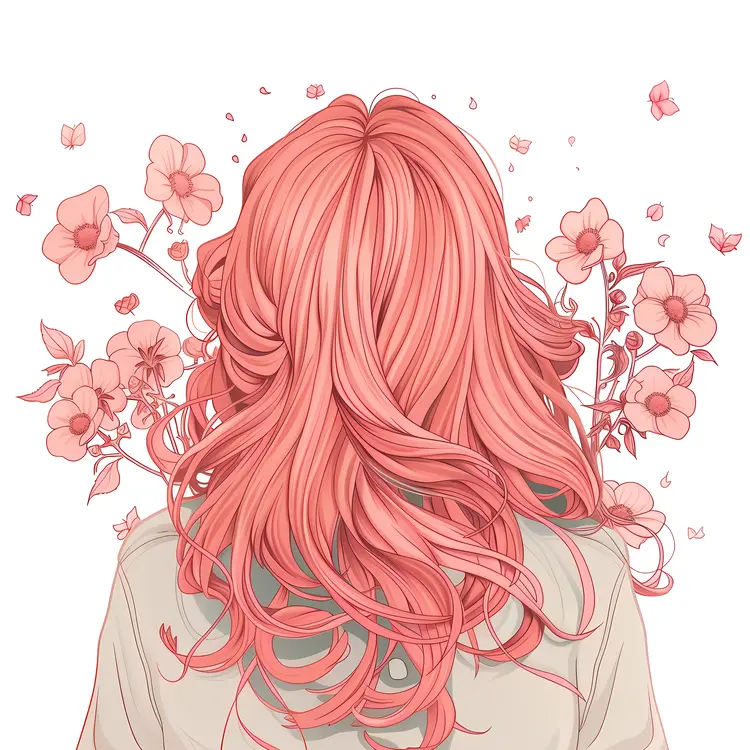 Pink Wavy Hair with Flowers