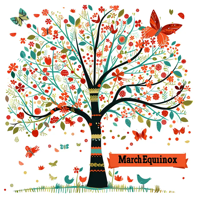 March Equinox Tree with Flowers and Butterflies