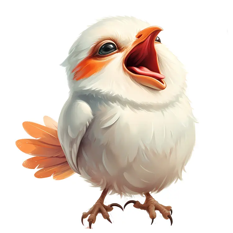 Singing White Bird with Orange Feathers
