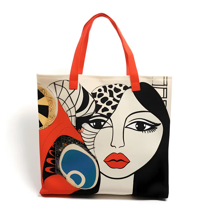 Abstract Face Tote Bag with Colorful Design