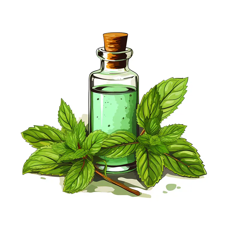 Green Bottle with Mint Leaves Illustration