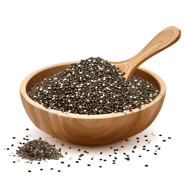 Chia Seeds in Wooden Bowl with Wooden Spoon