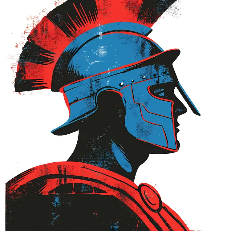 Blue and Red Spartan Helmet Illustration