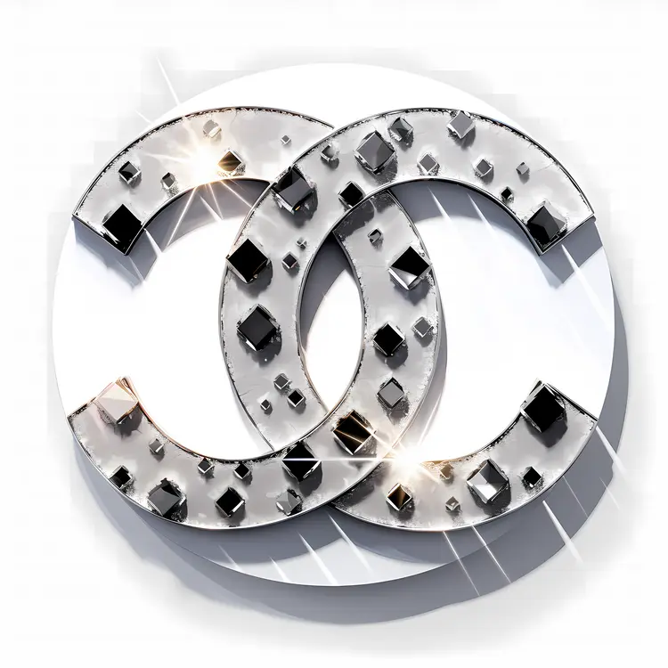 Silver logo with black gems