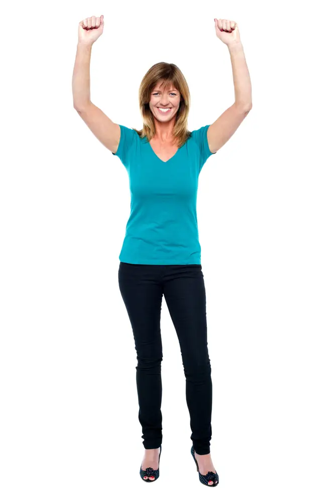 Cheerful Woman with Raised Arms