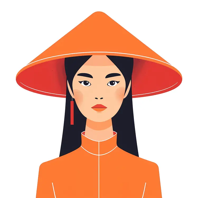 Woman in Orange Hat Front View Illustration