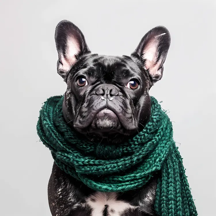 Black French Bulldog in Green Scarf