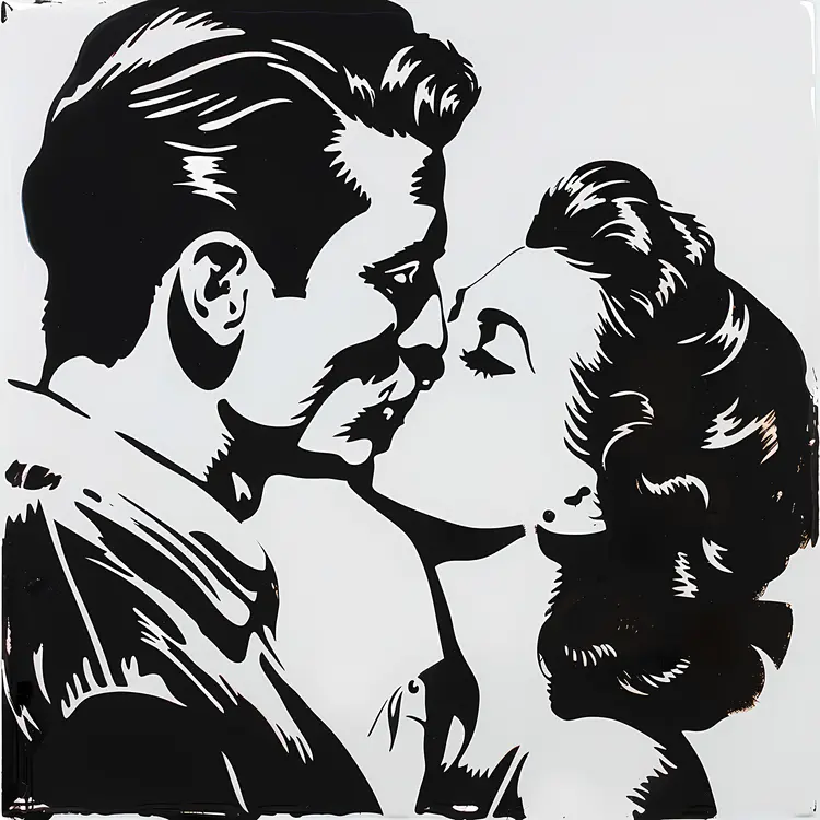 Classic Couple Kissing Illustration