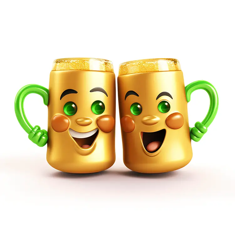 Smiling Beer Mugs Cartoon Illustration