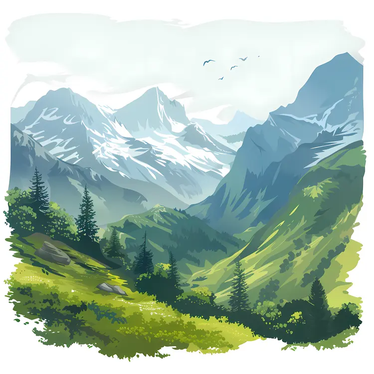 Beautiful Mountain Landscape with Green Valley