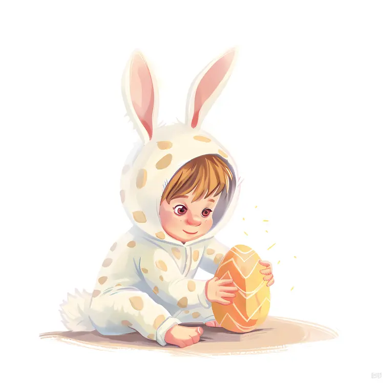 Spotted Baby Bunny with Easter Egg