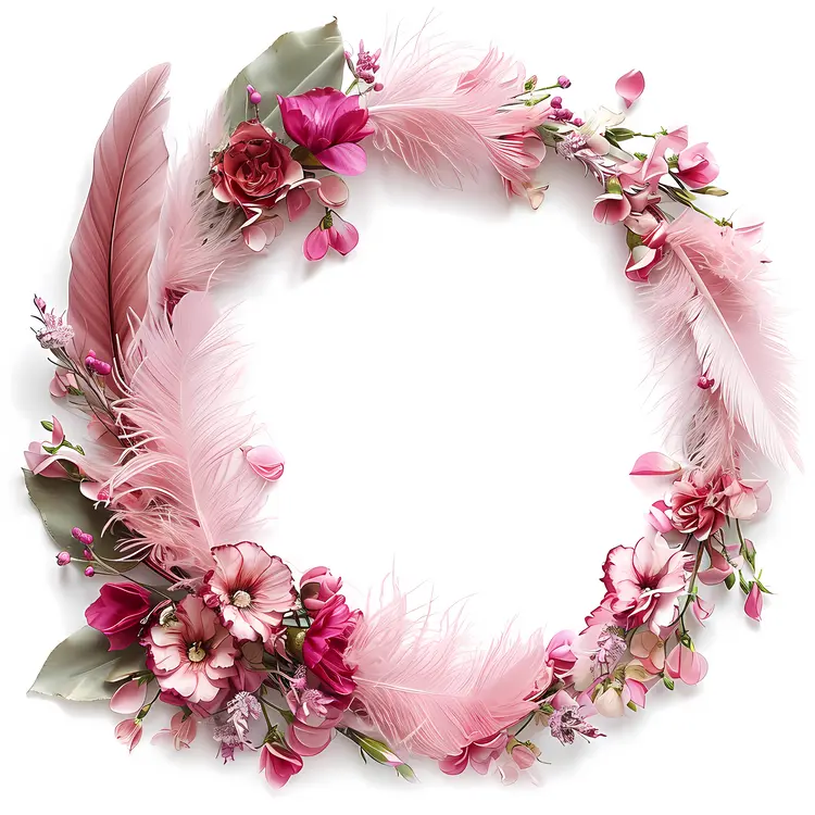 Pink Feather and Flower Wreath for Valentine's Day