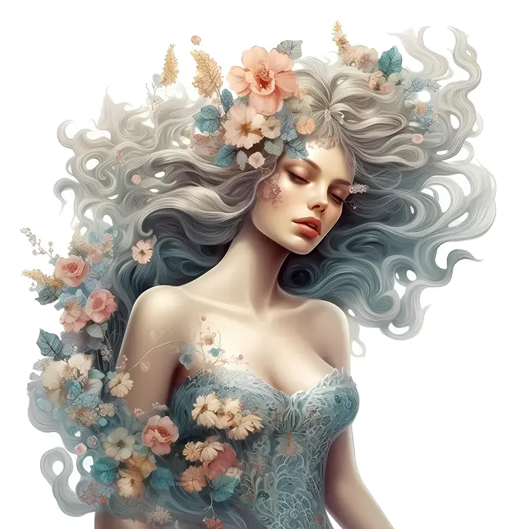 Beautiful Woman with Floral Hair Illustration