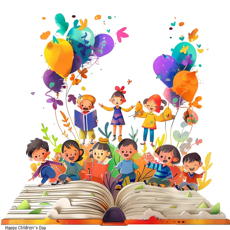 Happy Children's Day with Kids and Balloons