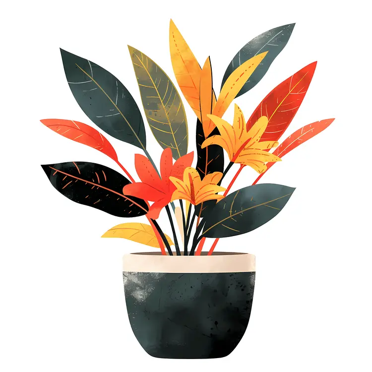 Yellow and Red Potted Plant Illustration