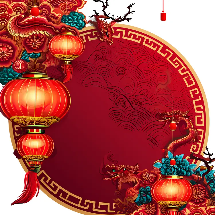 Red Lanterns and Dragon Decoration