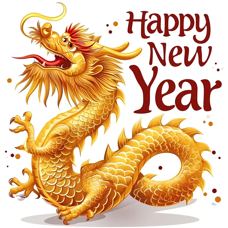 Golden Dragon with Happy New Year Text