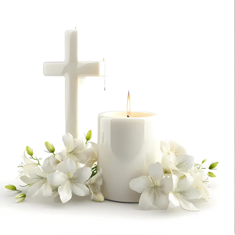 Candle with Cross and Flowers for Candlemas Day
