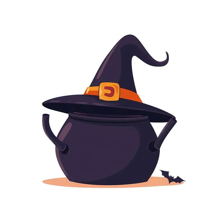 Witch Cauldron with Hat and Bat