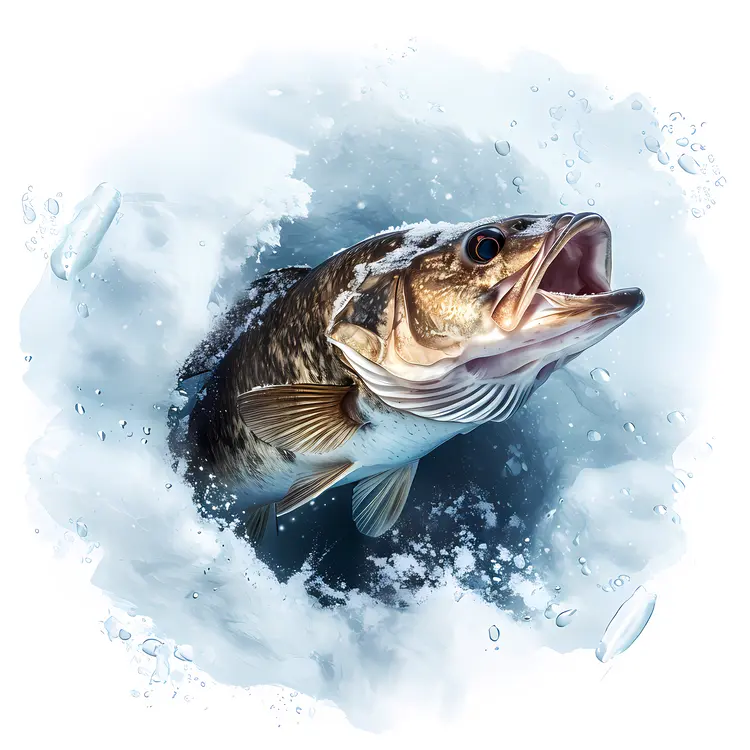 Fish Emerging from Ice Hole
