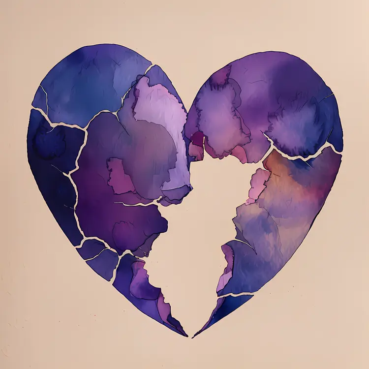 Cracked Purple Heart on Beige Background