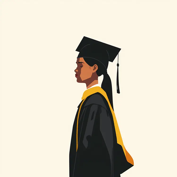 Graduate in Cap and Gown Side View