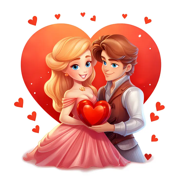 Romantic Couple with Red Heart