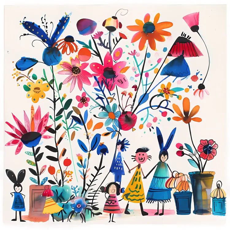 Colorful Flowers and Playful Children