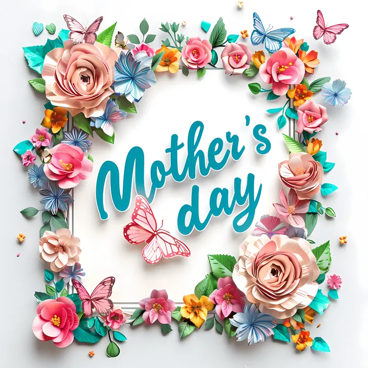 Colorful Mother's Day Card with Flowers and Butterflies