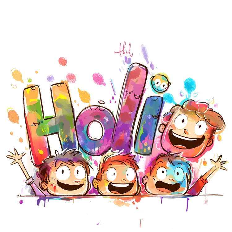 Group of Kids Celebrating Holi Festival