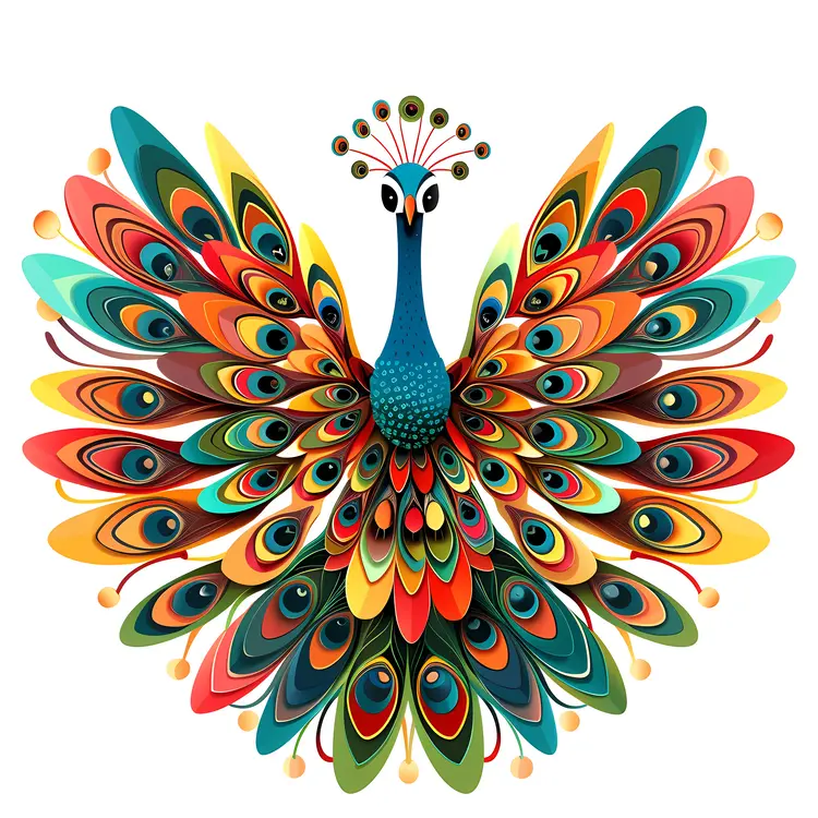 Colorful Peacock with Open Feathers