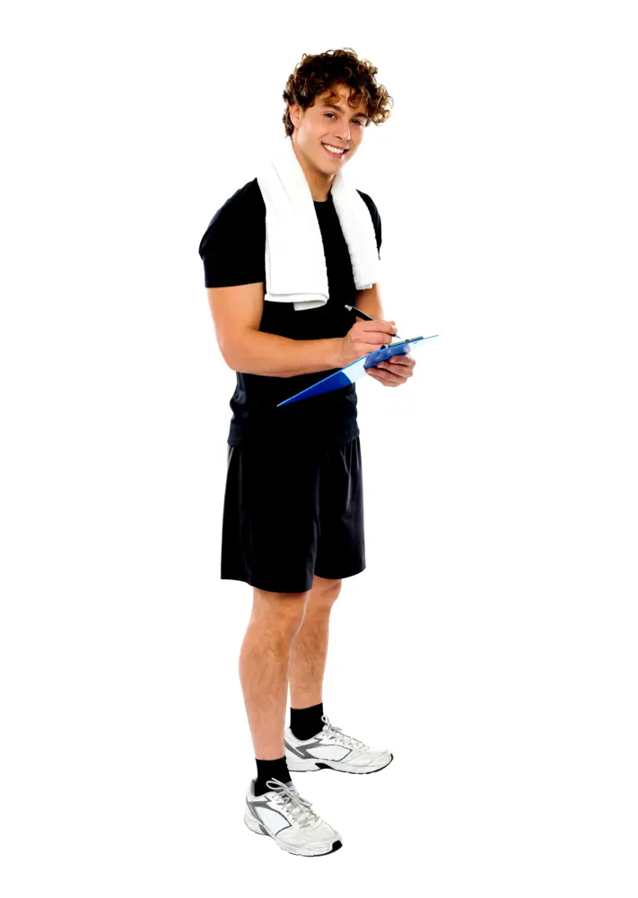 Fitness Trainer with Towel and Clipboard