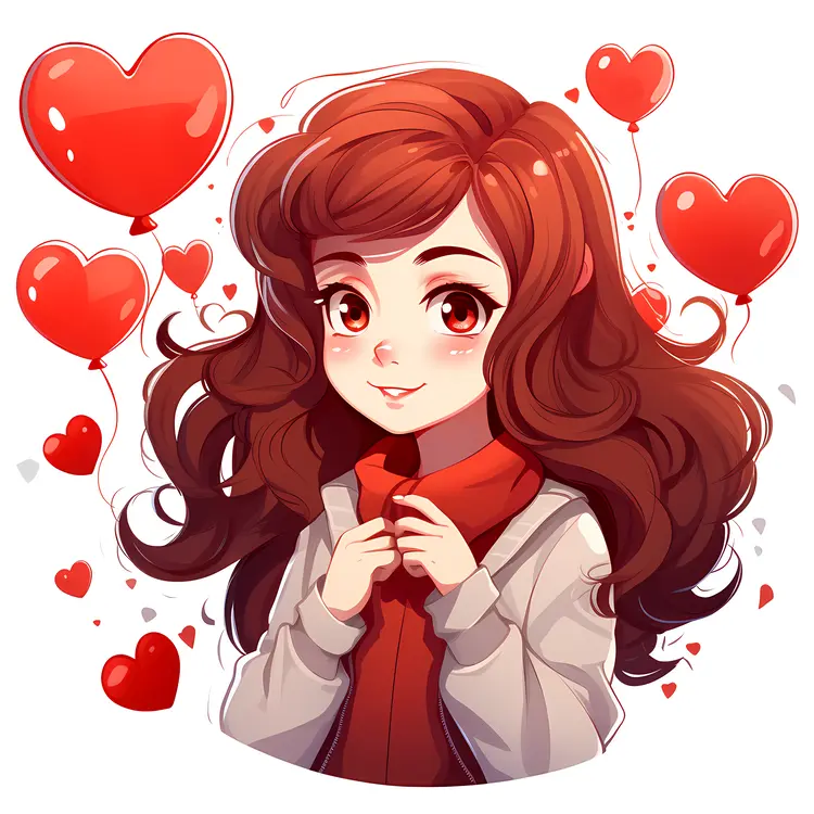 Cute Girl with Red Heart Balloons
