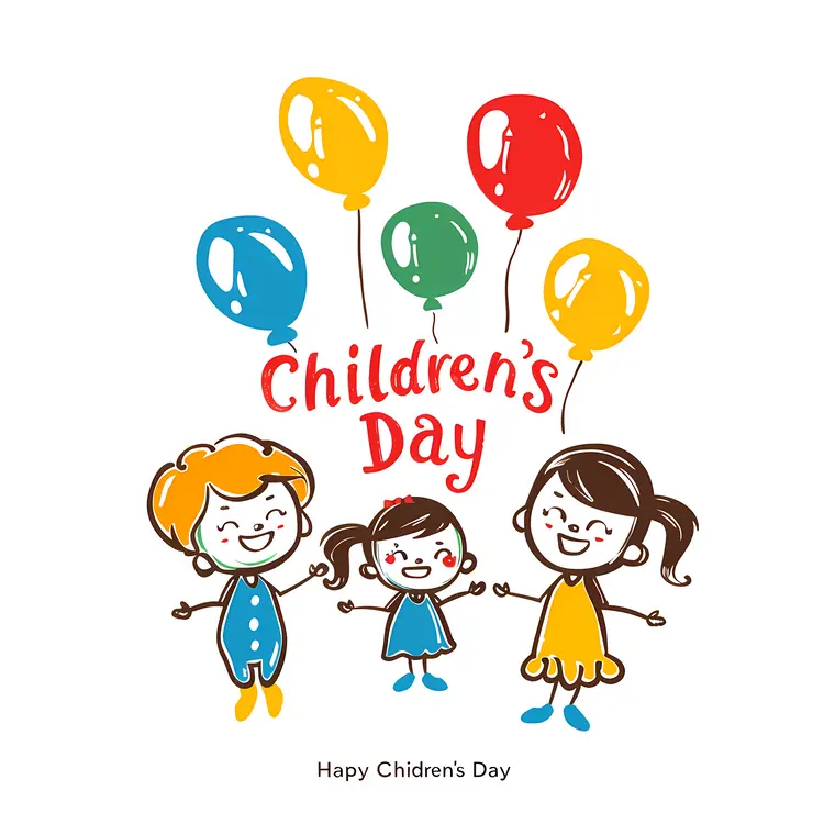 Happy Children's Day with Kids and Balloons