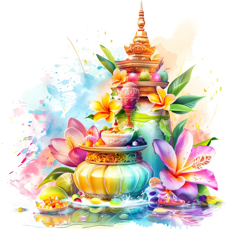 Decorative Water Fountain with Flowers